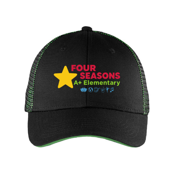 Port Authority® Double Mesh Snapback Sandwich Bill Cap - Embroidered Logo Thumbnail